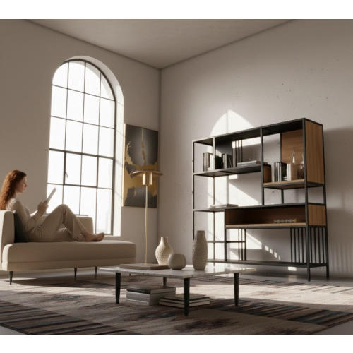 REGAŁ NA KSIĄŻKI METALOWE DREWNO LITE DĄB JESION OLCHA RNK-154